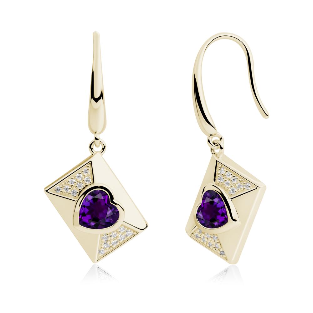 Heart Shaped Amethyst Love Letter Envelope Eearrings - LUO Jewelry #metal_14k yellow gold