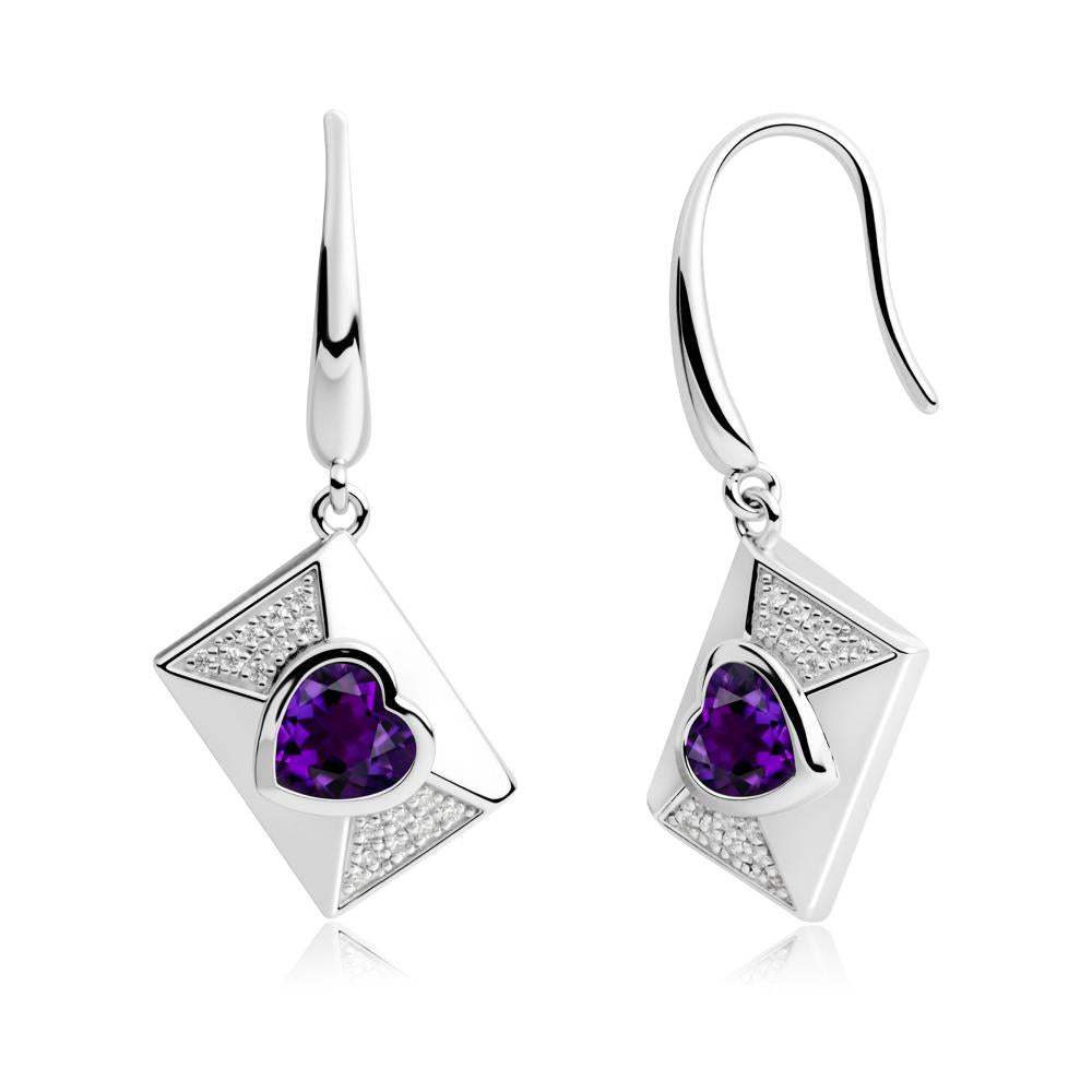 Heart Shaped Amethyst Love Letter Envelope Eearrings - LUO Jewelry #metal_sterling silver