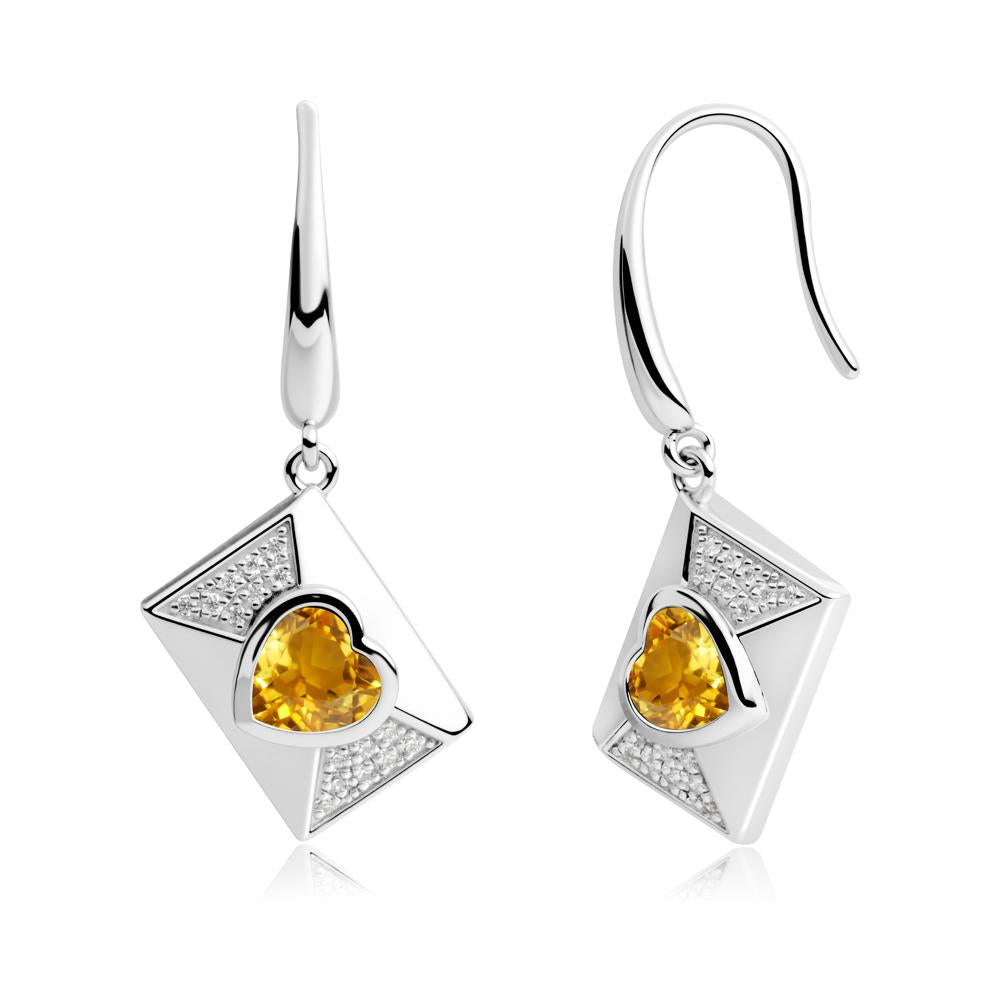 Heart Shaped Citrine Love Letter Envelope Eearrings - LUO Jewelry #metal_18k white gold