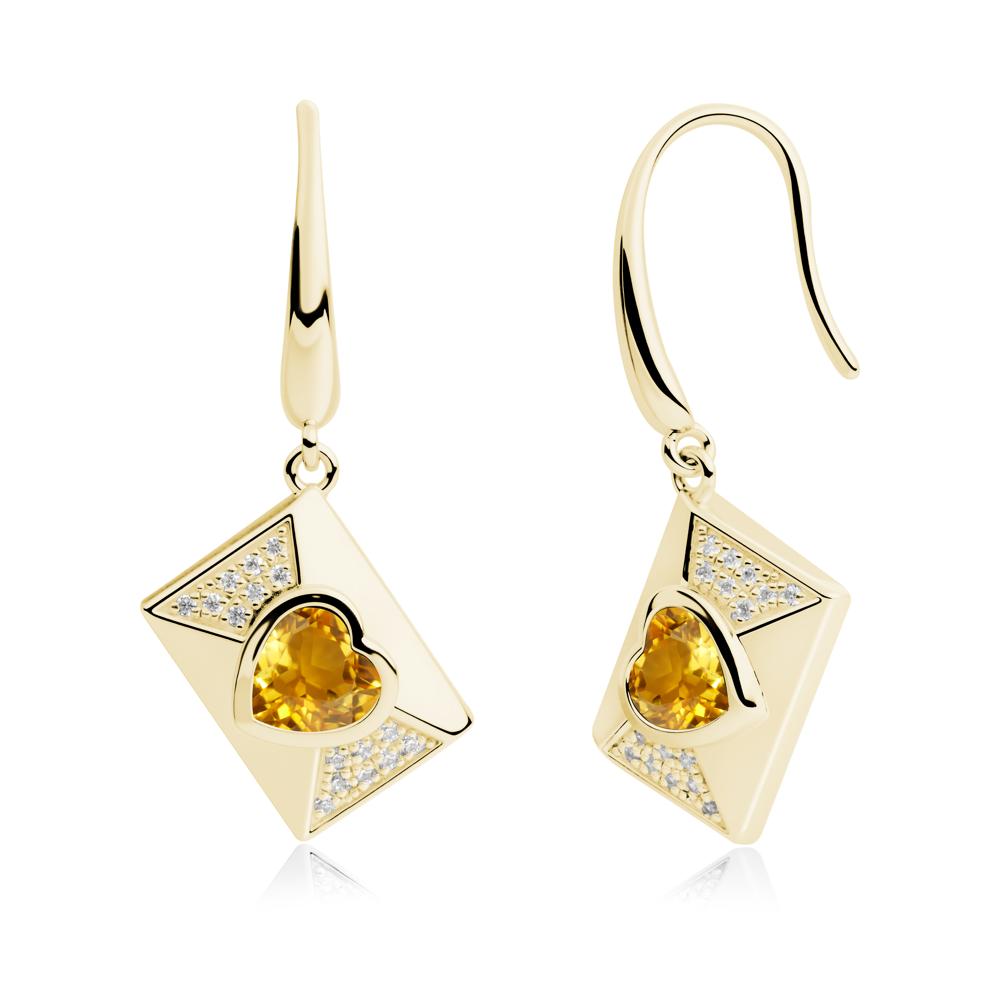 Heart Shaped Citrine Love Letter Envelope Eearrings - LUO Jewelry #metal_18k yellow gold