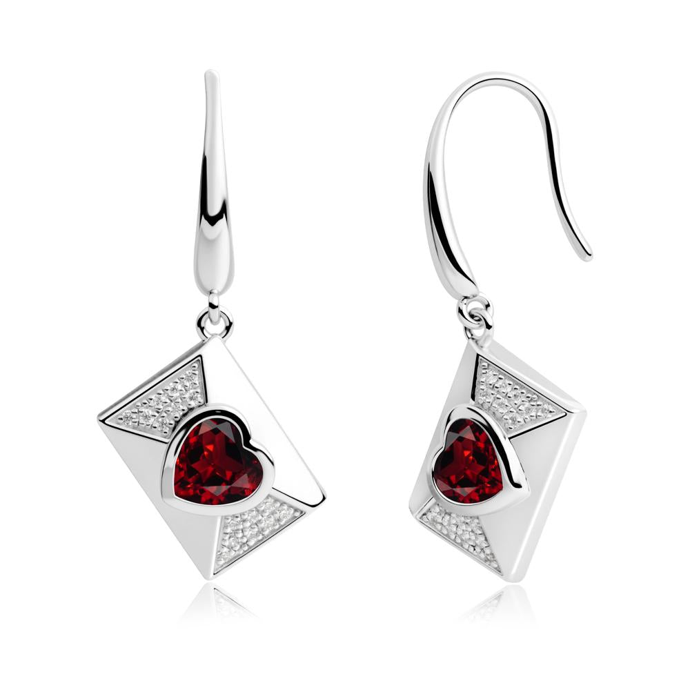 Heart Shaped Garnet Love Letter Envelope Eearrings - LUO Jewelry #metal_14k white gold