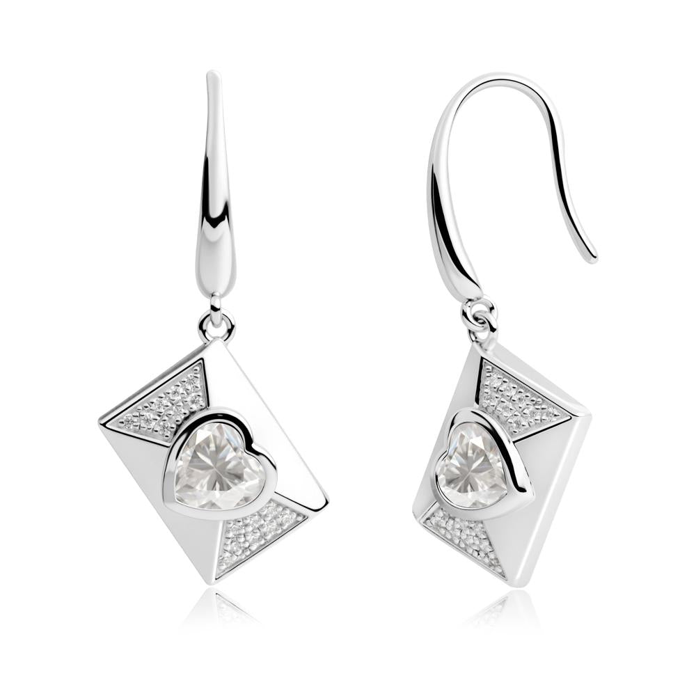 Heart Shaped Moissanite Love Letter Envelope Eearrings - LUO Jewelry #metal_18k white gold