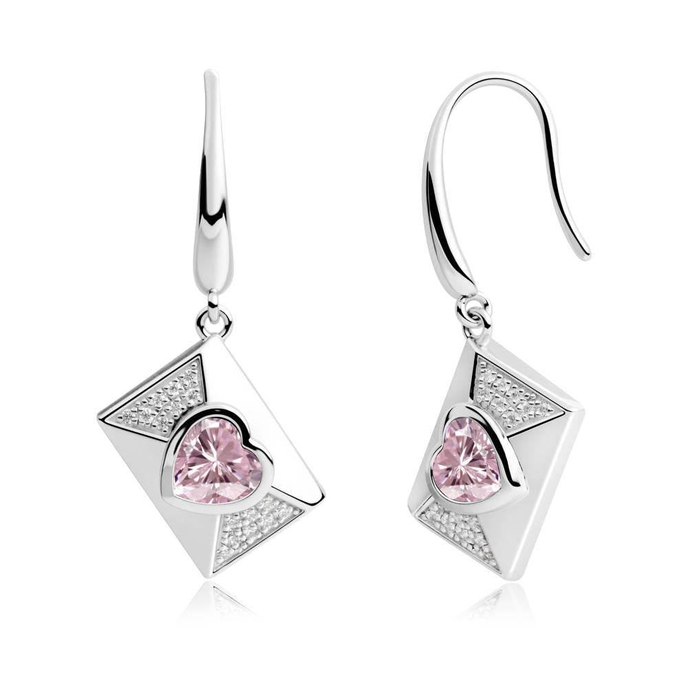 Bezel Set Heart Shaped Pink Cubic Zirconia Shepherd Hook Earrings - LUO Jewelry #metal_14k white gold