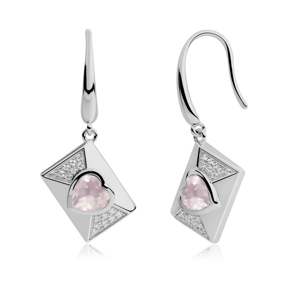 Heart Shaped Rose Quartz Love Letter Envelope Eearrings - LUO Jewelry #metal_platinum