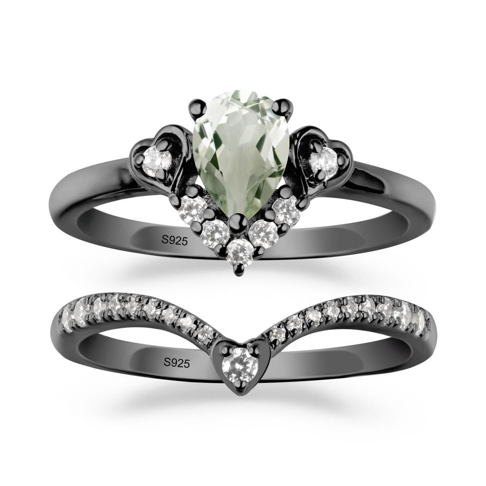 Pear-Cut Green Amethyst Heart Bridal Set - LUO Jewelry #metal_xxxxx