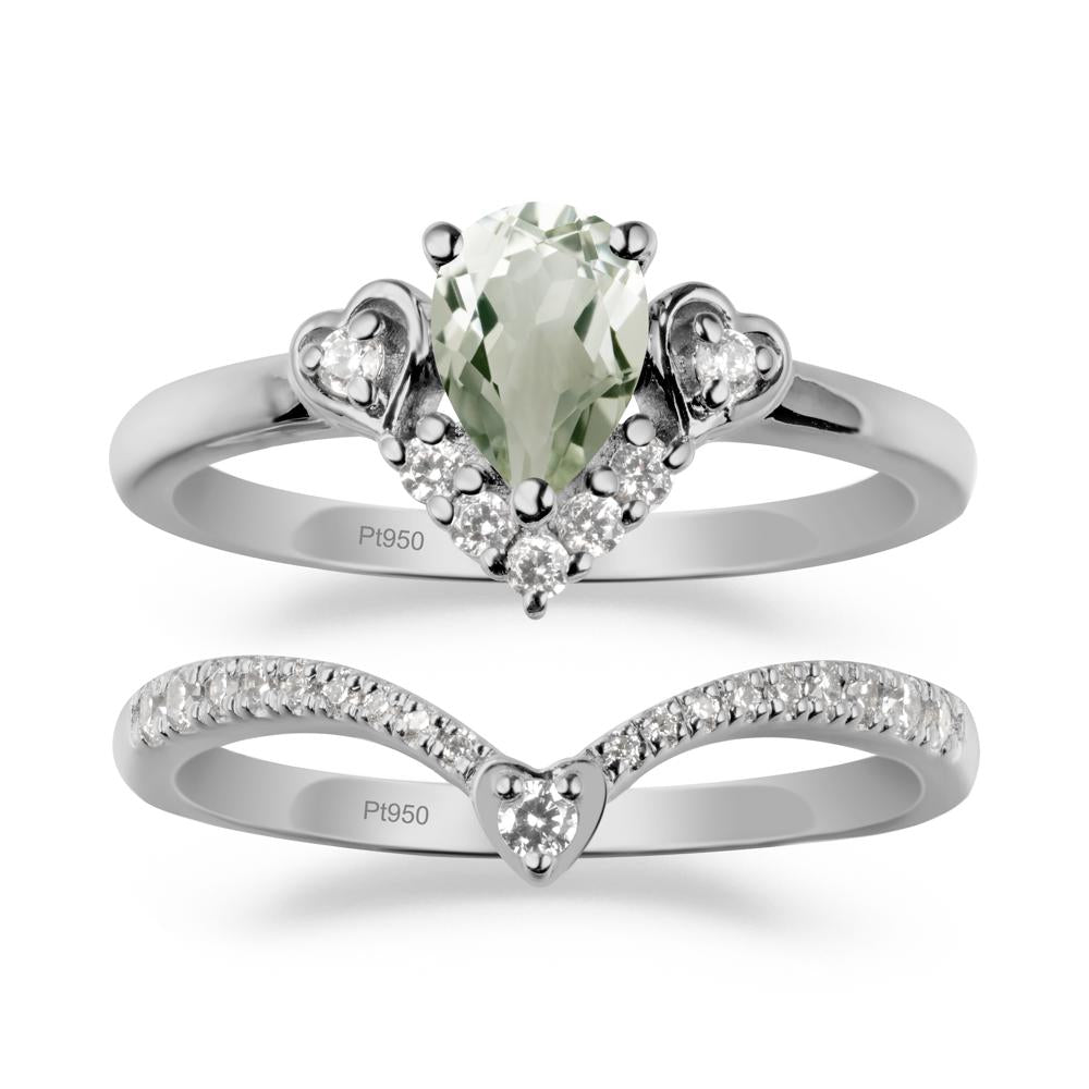 Pear-Cut Green Amethyst Heart Bridal Set - LUO Jewelry #metal_xxxxx