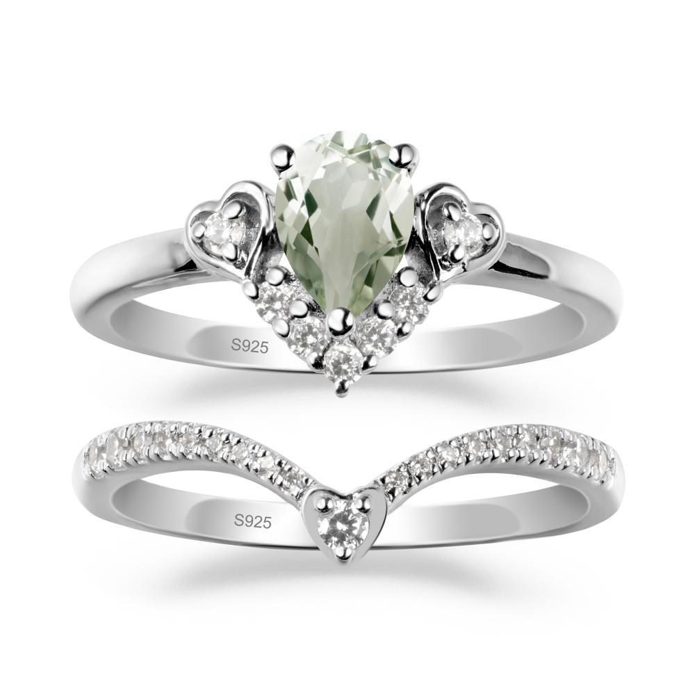 Pear-Cut Green Amethyst Heart Bridal Set - LUO Jewelry #metal_xxxxx