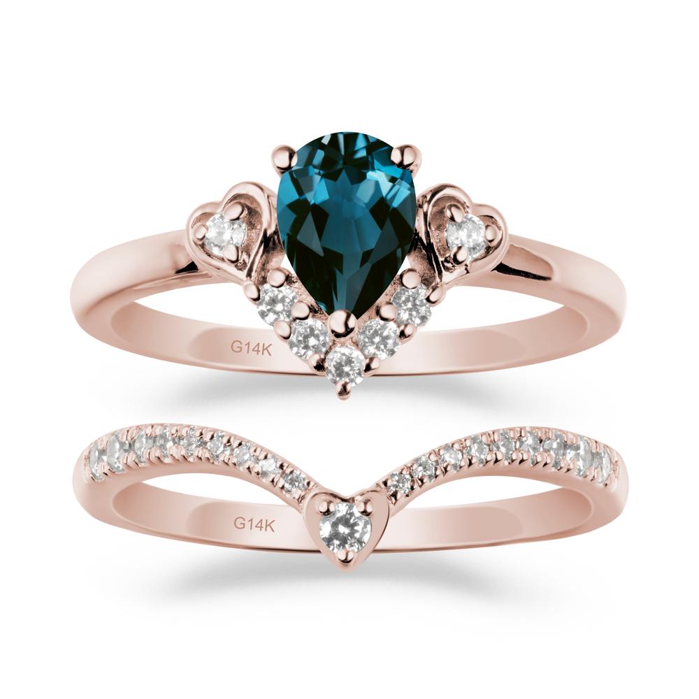 Pear-Cut London Blue Topaz Heart Bridal Set - LUO Jewelry #metal_xxxxx