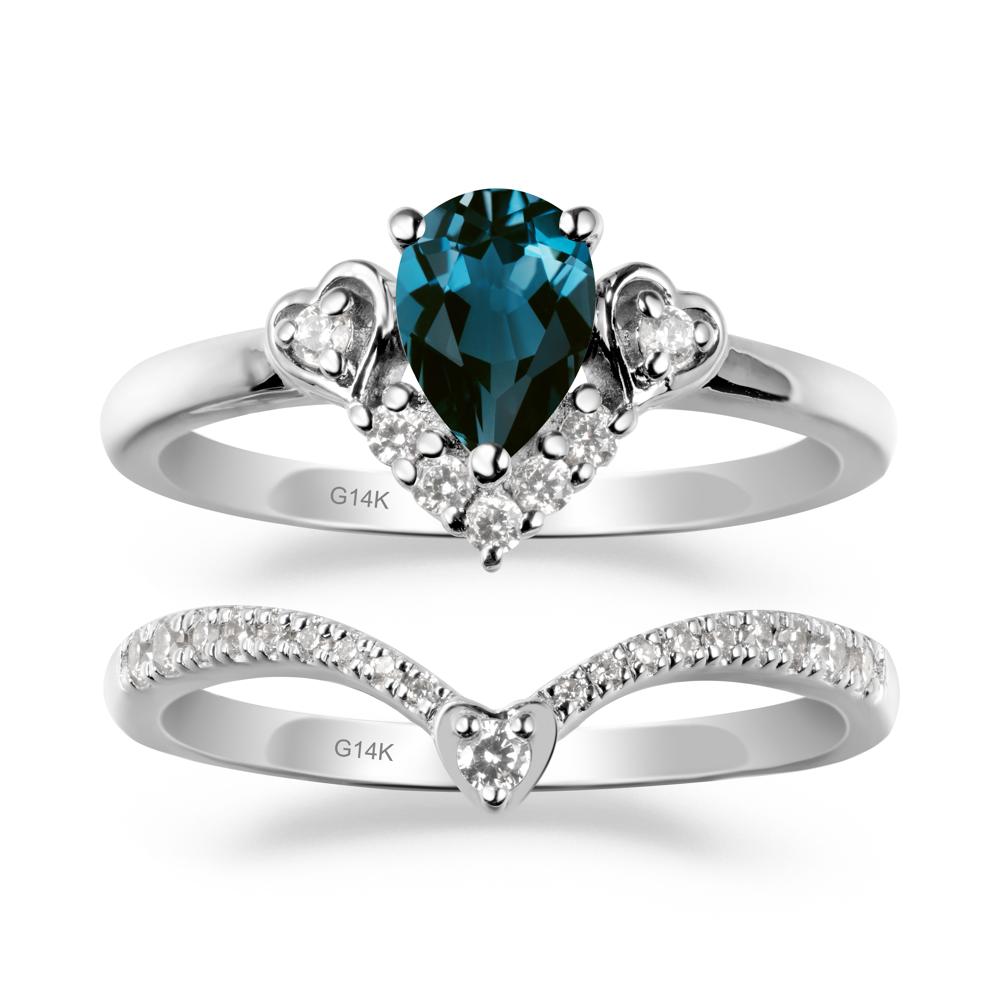 Pear-Cut London Blue Topaz Heart Bridal Set - LUO Jewelry #metal_xxxxx