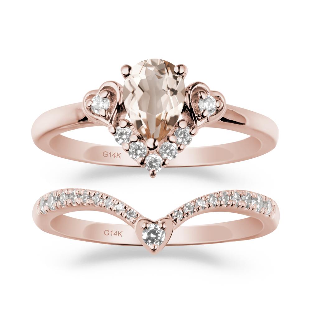 Tiara-Inspired Pear Shaped Morganite Ring Set - LUO Jewelry #metal_xxxxx