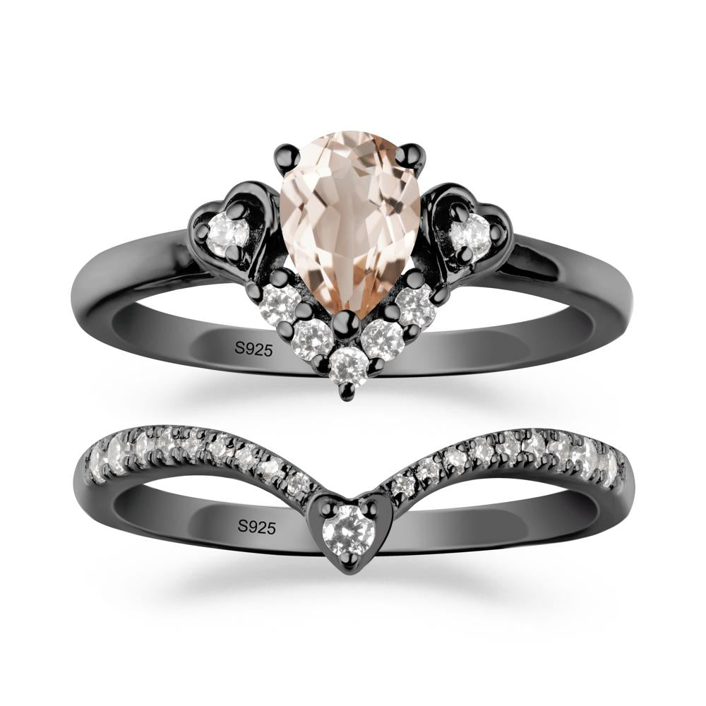 Tiara-Inspired Pear Shaped Morganite Ring Set - LUO Jewelry #metal_xxxxx