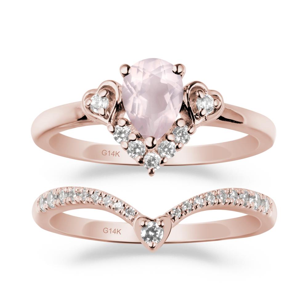 Pear-Cut Rose Quartz Heart Bridal Set - LUO Jewelry #metal_xxxxx