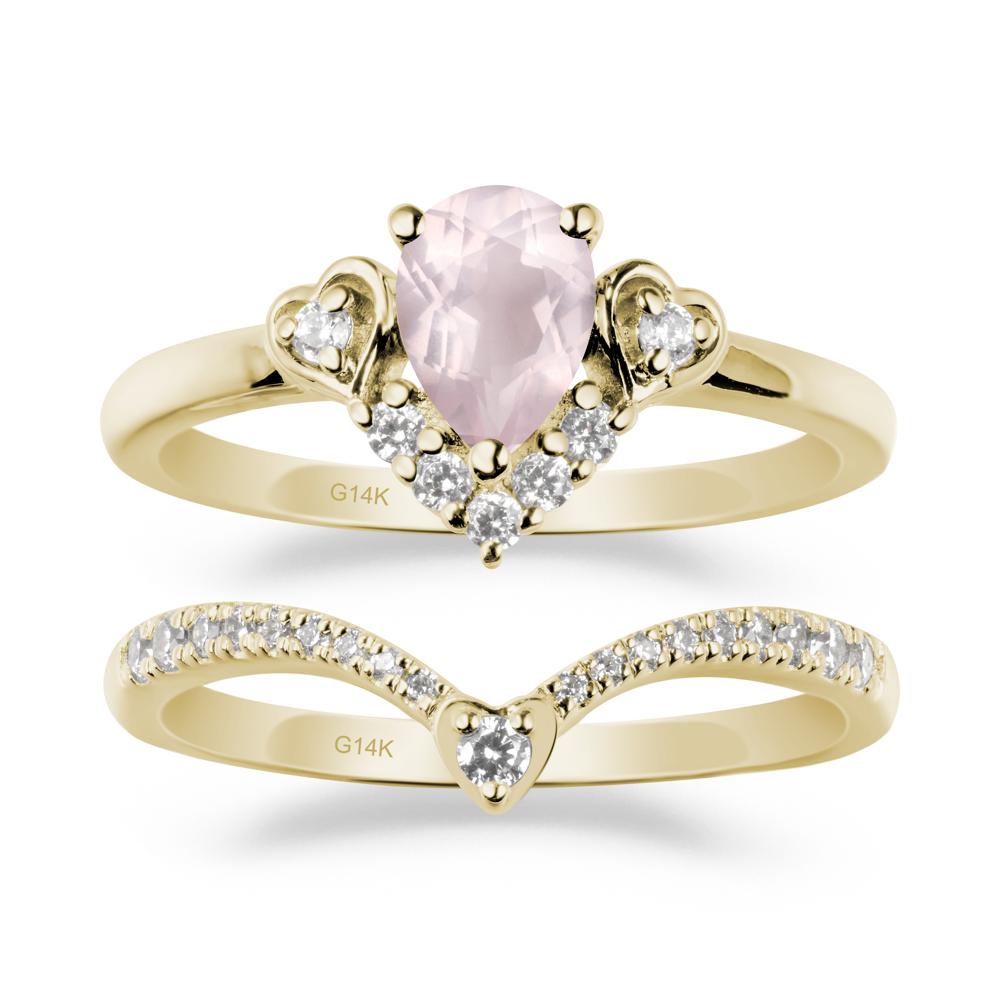 Pear-Cut Rose Quartz Heart Bridal Set - LUO Jewelry #metal_xxxxx