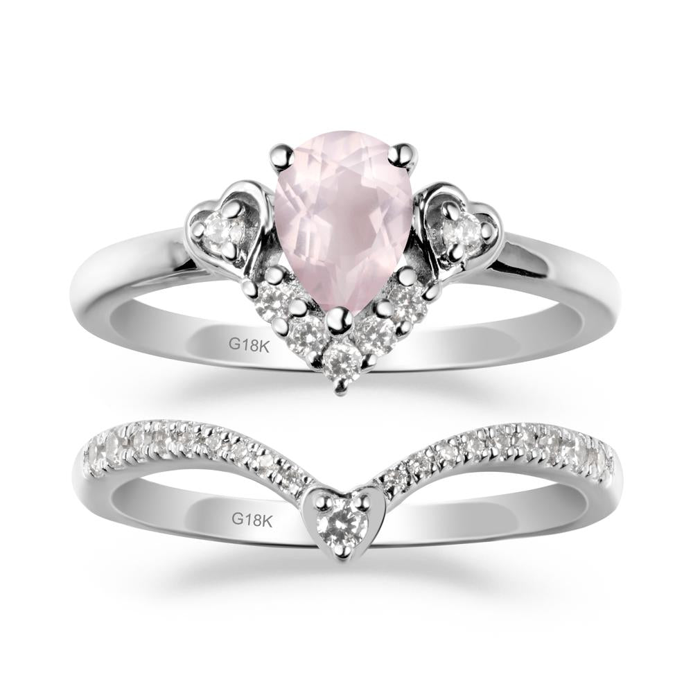 Pear-Cut Rose Quartz Heart Bridal Set - LUO Jewelry #metal_xxxxx