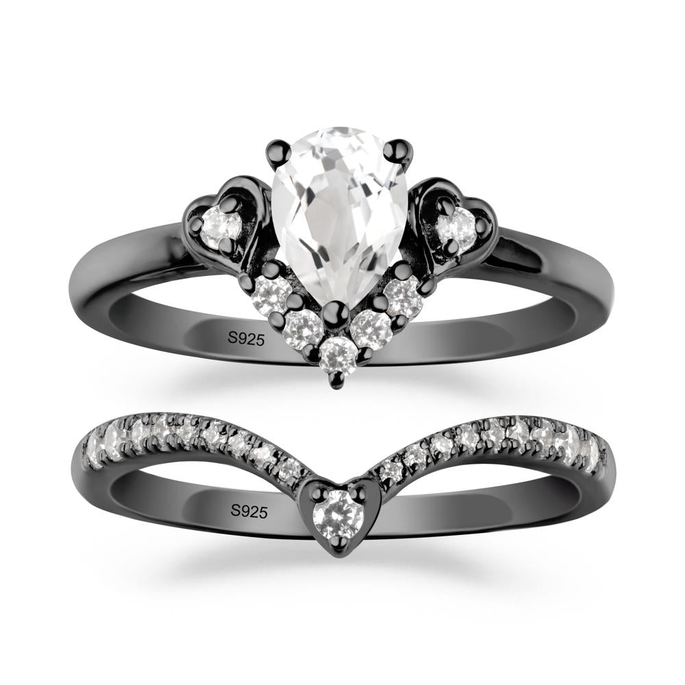 Tiara-Inspired Pear Shaped White Topaz Ring Set - LUO Jewelry #metal_xxxxx