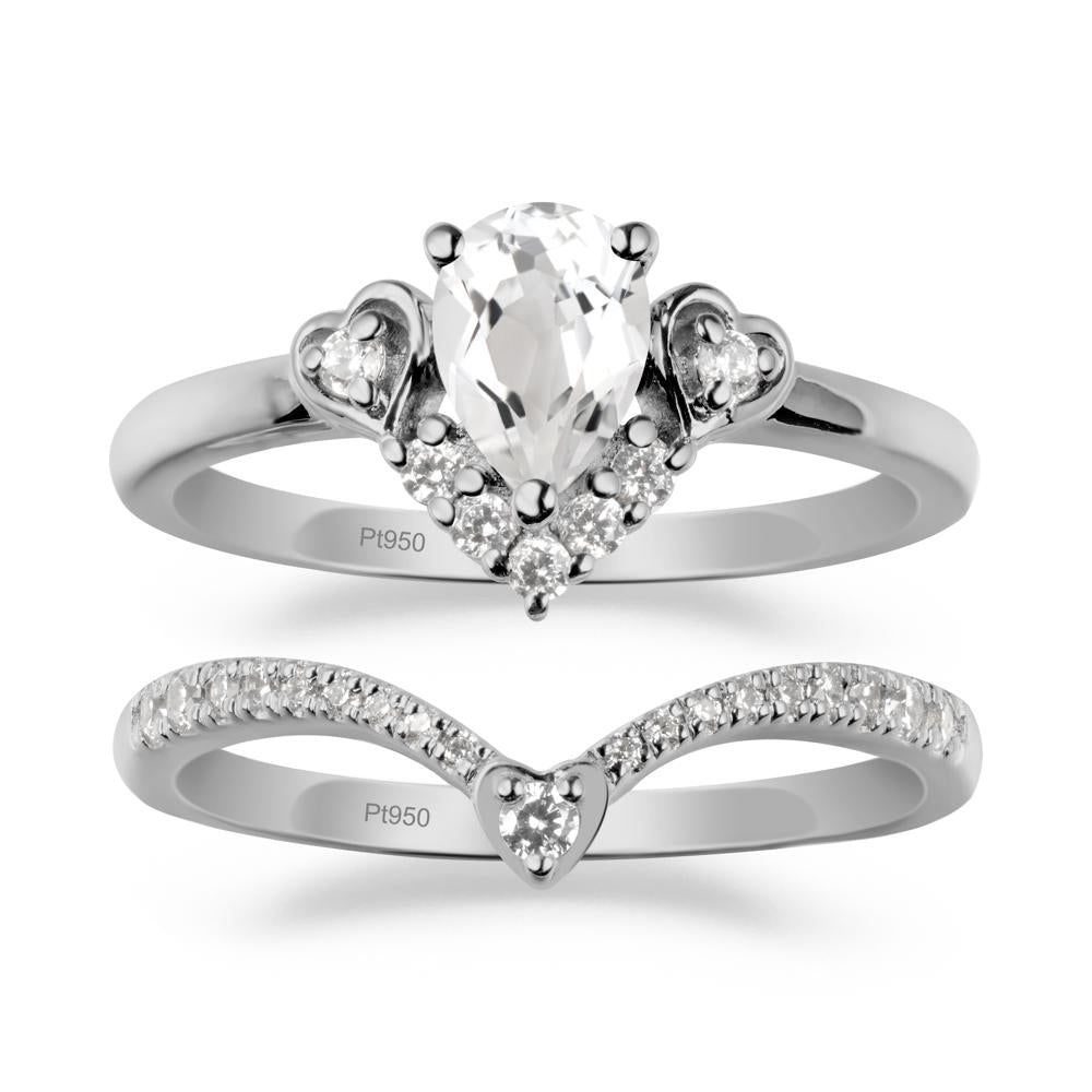 Tiara-Inspired Pear Shaped White Topaz Ring Set - LUO Jewelry #metal_xxxxx