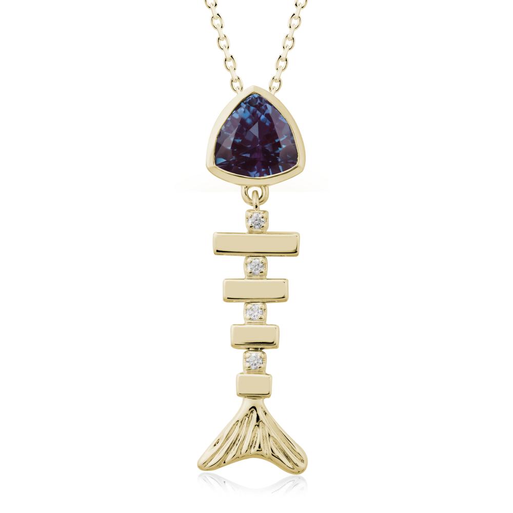 Movable Fishbone Alexandrite Necklace - LUO Jewelry #metal_14k yellow gold