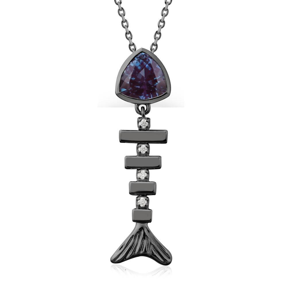 Movable Fishbone Alexandrite Necklace - LUO Jewelry #metal_black finish sterling silver