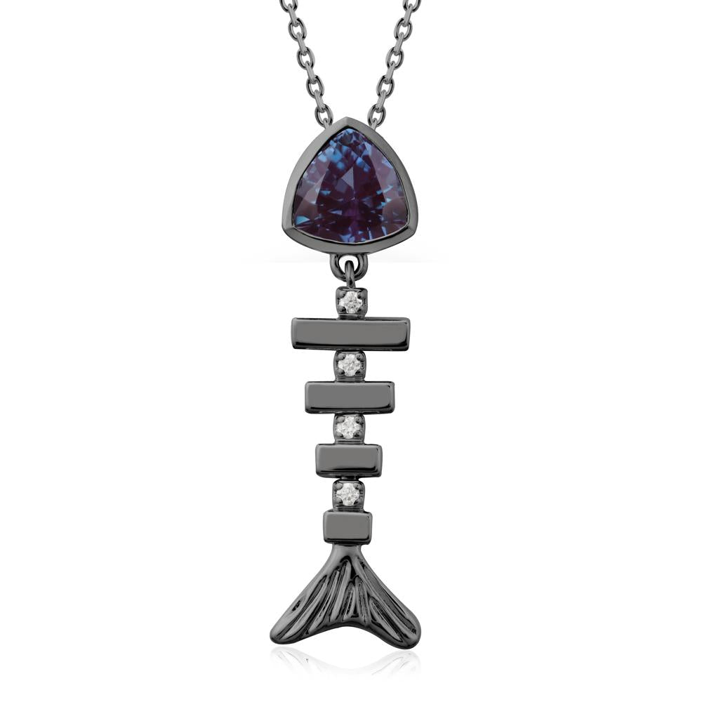 Movable Fishbone Alexandrite Necklace - LUO Jewelry #metal_black finish sterling silver