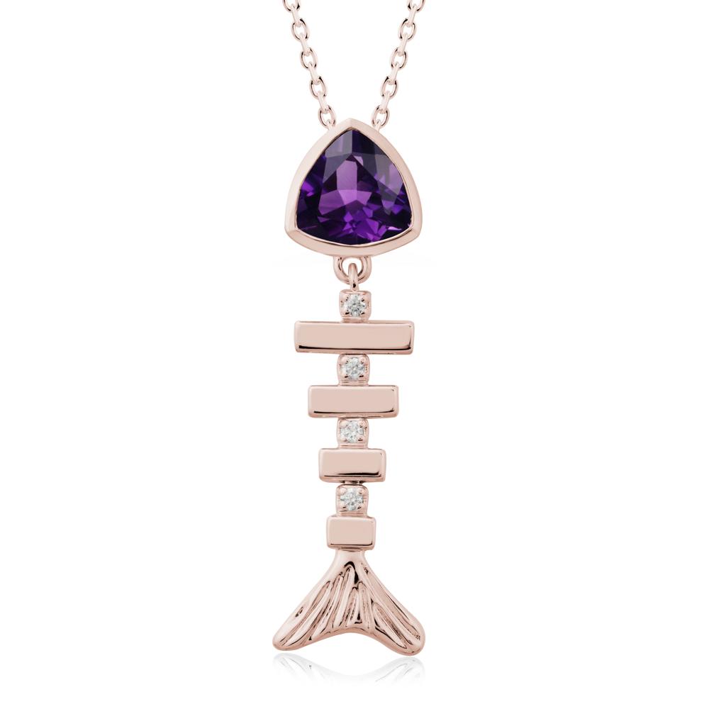 Bezel Trillion Cut Amethyst Fishbone Necklace - LUO Jewelry #metal_14k rose gold