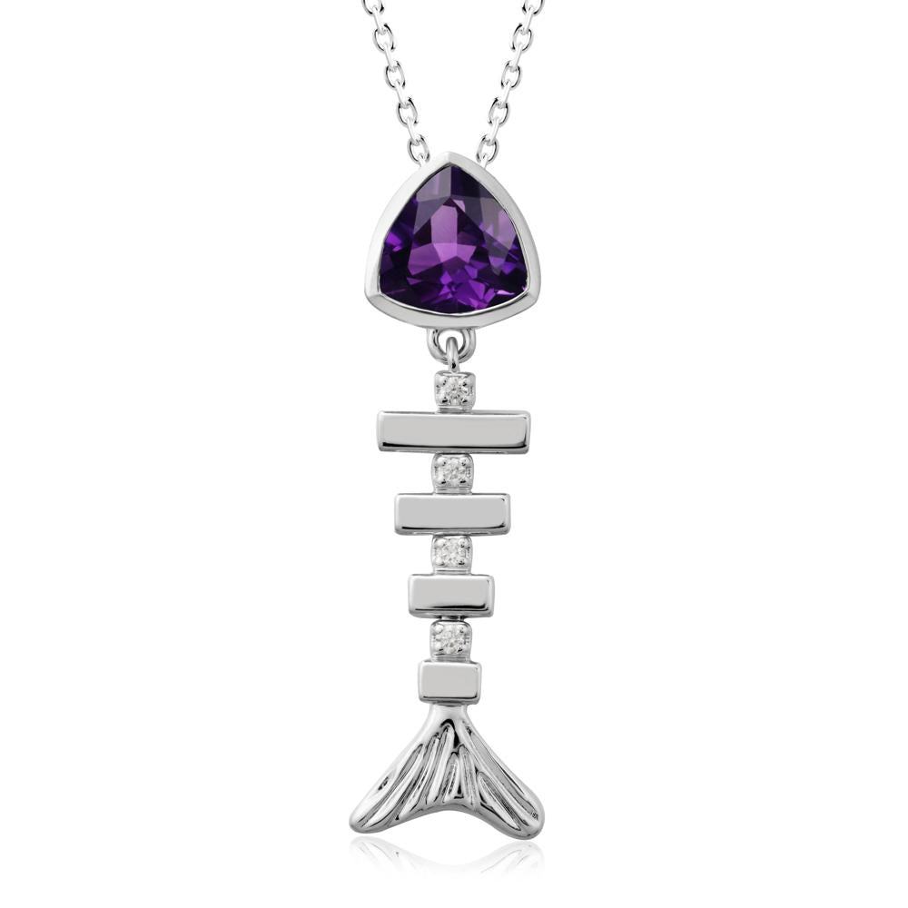 Bezel Trillion Cut Amethyst Fishbone Necklace - LUO Jewelry #metal_14k white gold