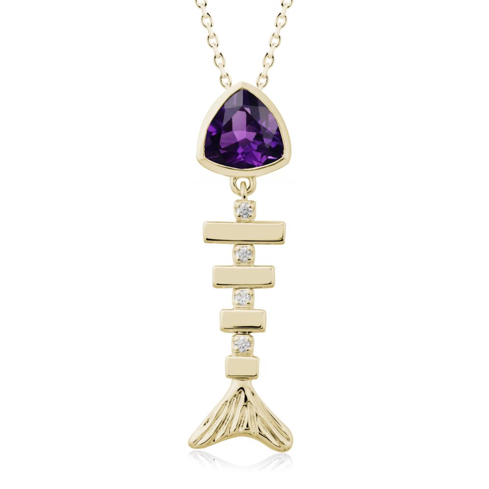 Bezel Trillion Cut Amethyst Fishbone Necklace - LUO Jewelry #metal_14k yellow gold