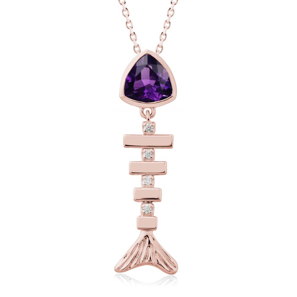 Bezel Trillion Cut Amethyst Fishbone Necklace - LUO Jewelry #metal_18k rose gold