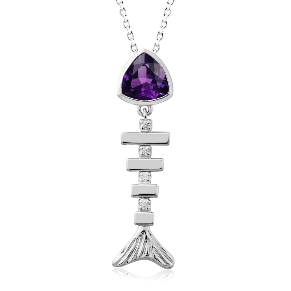 Bezel Trillion Cut Amethyst Fishbone Necklace - LUO Jewelry #metal_18k white gold