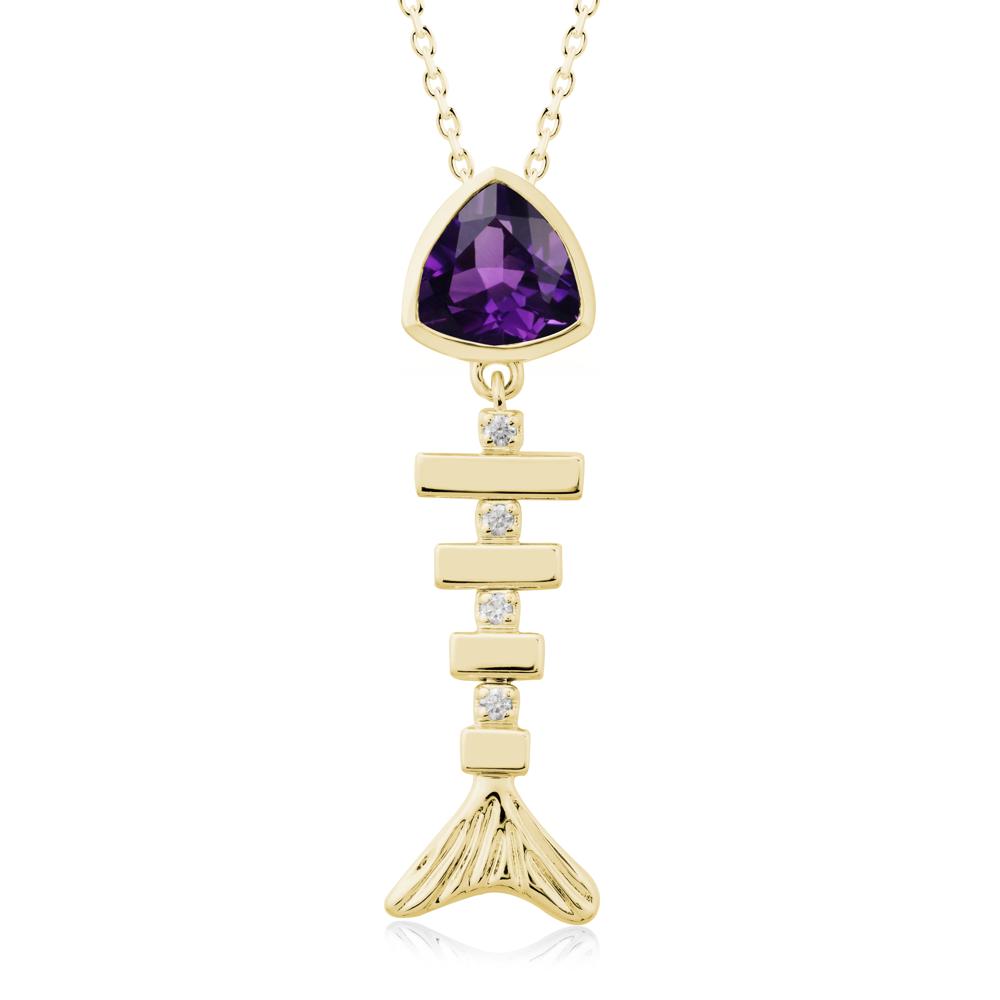 Bezel Trillion Cut Amethyst Fishbone Necklace - LUO Jewelry #metal_18k yellow gold