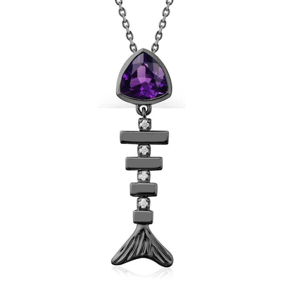 Bezel Trillion Cut Amethyst Fishbone Necklace - LUO Jewelry #metal_black finish sterling silver