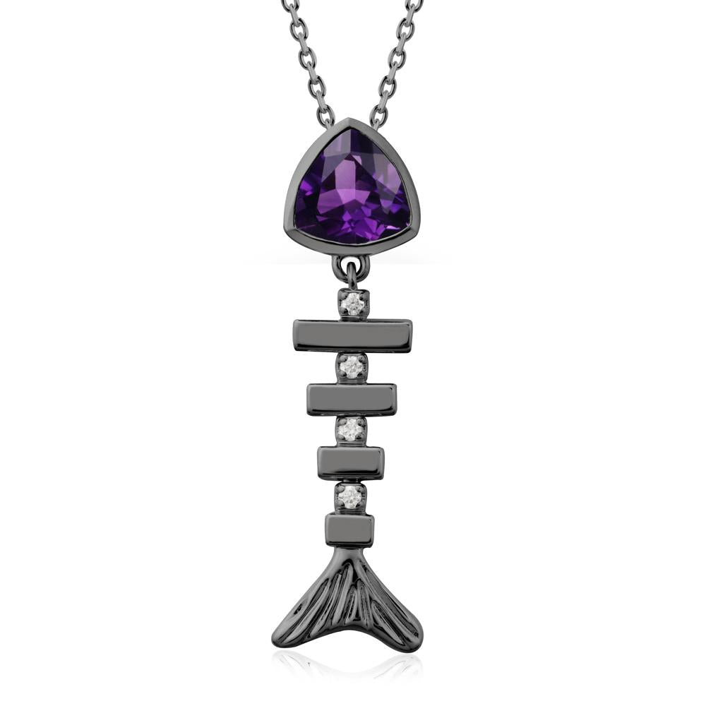 Bezel Trillion Cut Amethyst Fishbone Necklace - LUO Jewelry #metal_black finish sterling silver