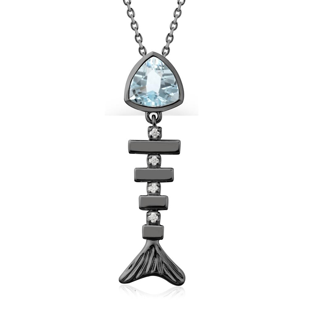 Motion Fishbone Aquamarine Pendant Necklace - LUO Jewelry #metal_black finish sterling silver