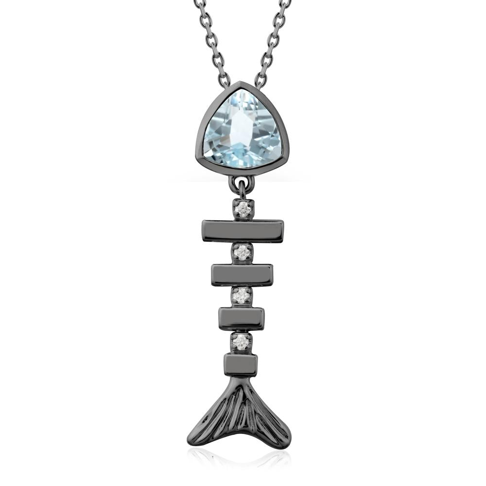 Motion Fishbone Aquamarine Pendant Necklace - LUO Jewelry #metal_black finish sterling silver