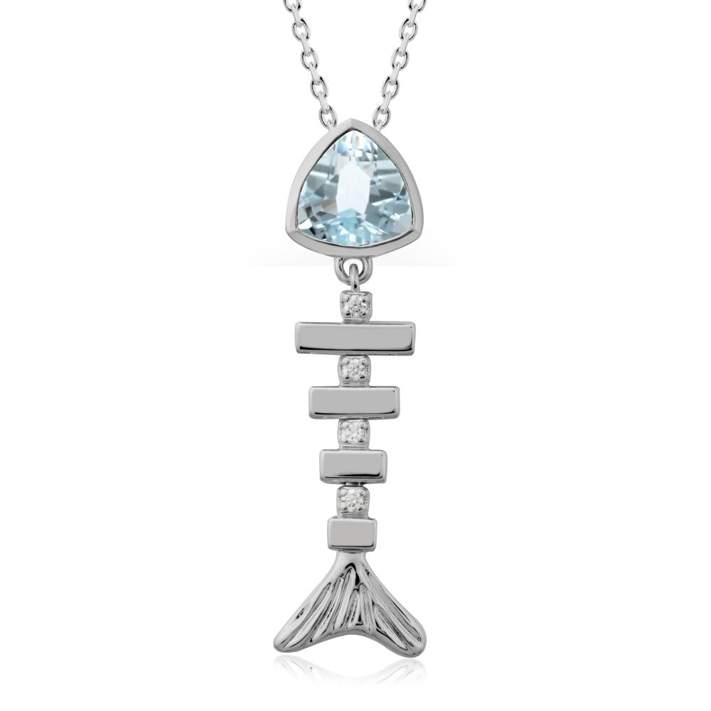 Motion Fishbone Aquamarine Pendant Necklace - LUO Jewelry #metal_platinum