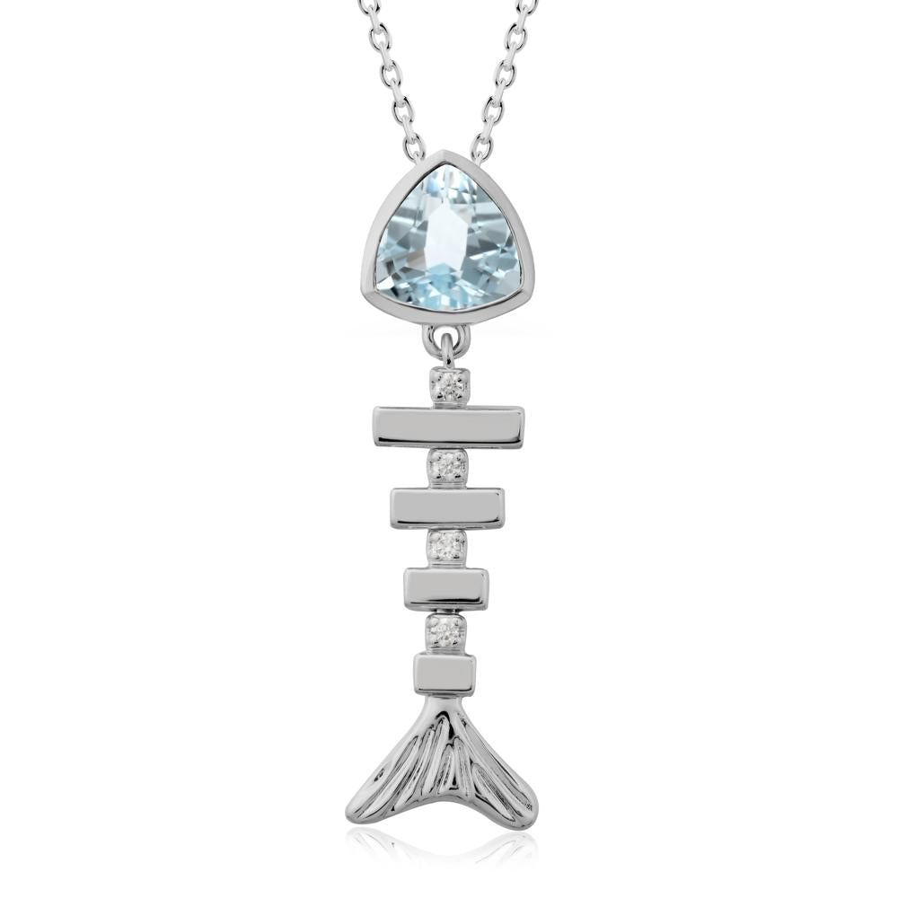Motion Fishbone Aquamarine Pendant Necklace - LUO Jewelry #metal_platinum