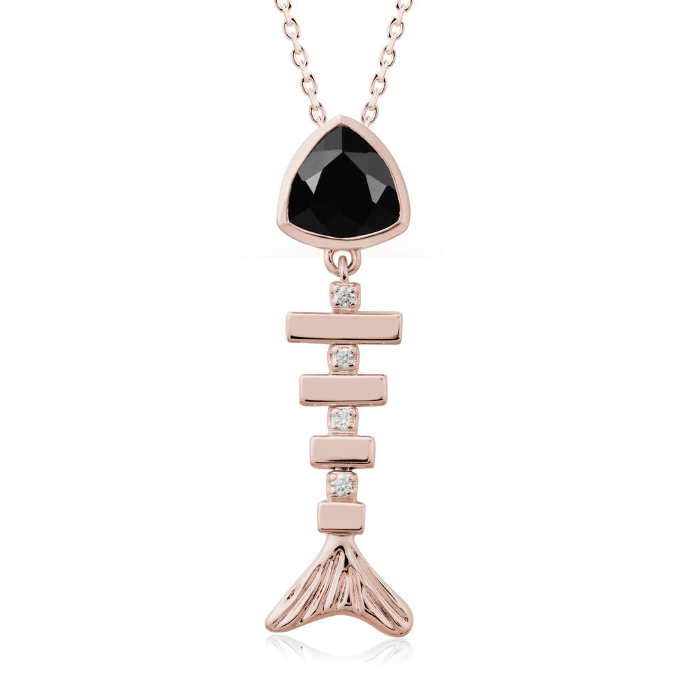 Movable Fishbone Black Spinel Necklace - LUO Jewelry #metal_14k rose gold