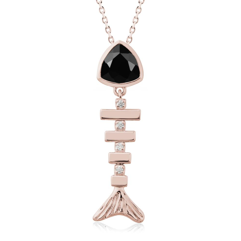 Movable Fishbone Black Spinel Necklace - LUO Jewelry #metal_14k rose gold