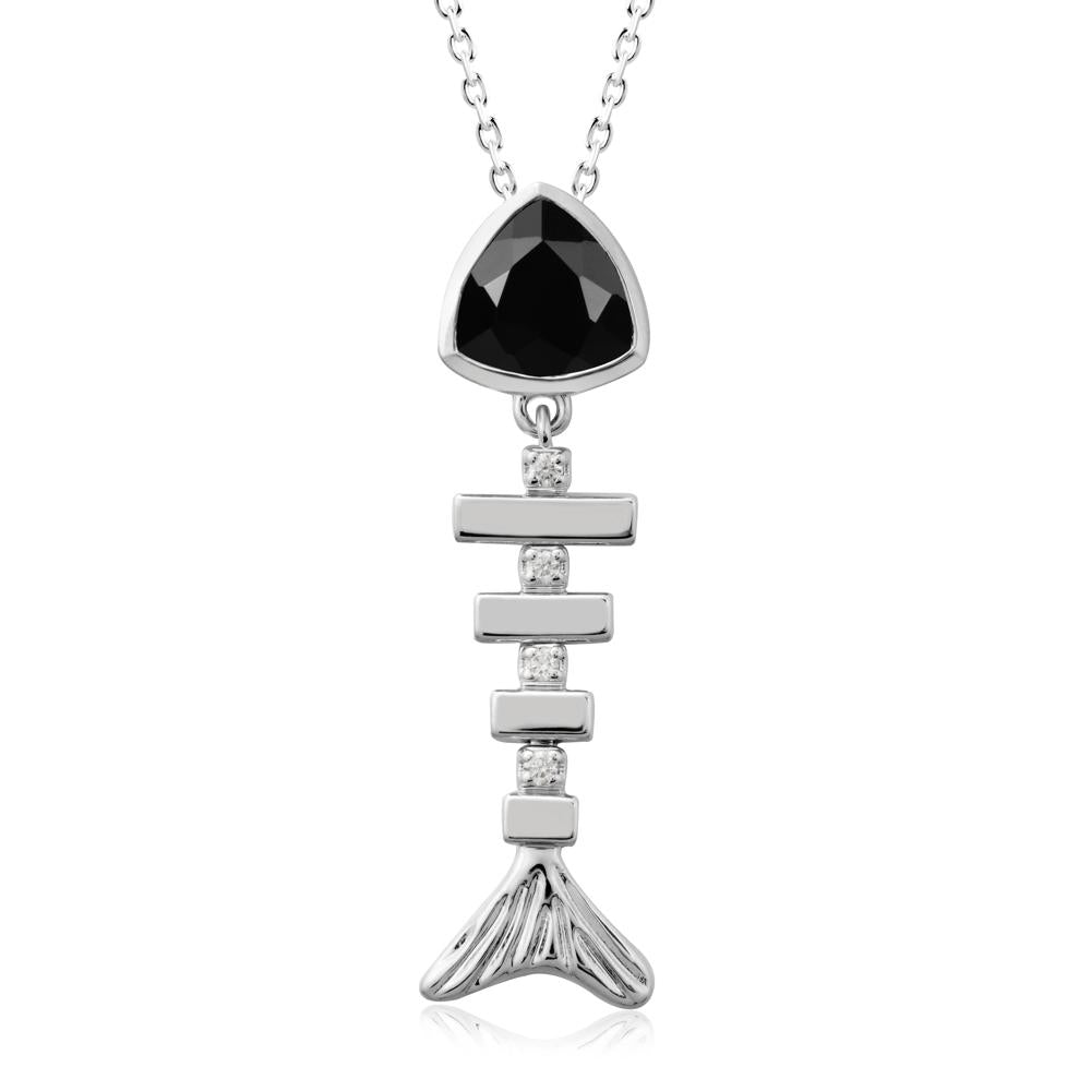 Movable Fishbone Black Spinel Necklace - LUO Jewelry #metal_14k white gold