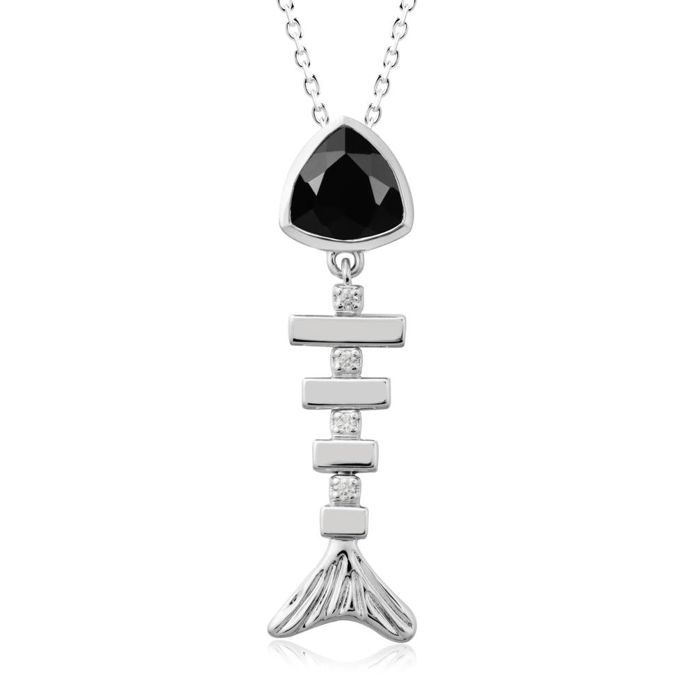 Movable Fishbone Black Spinel Necklace - LUO Jewelry #metal_14k white gold