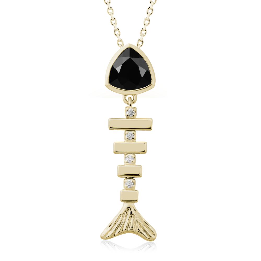Movable Fishbone Black Spinel Necklace - LUO Jewelry #metal_14k yellow gold