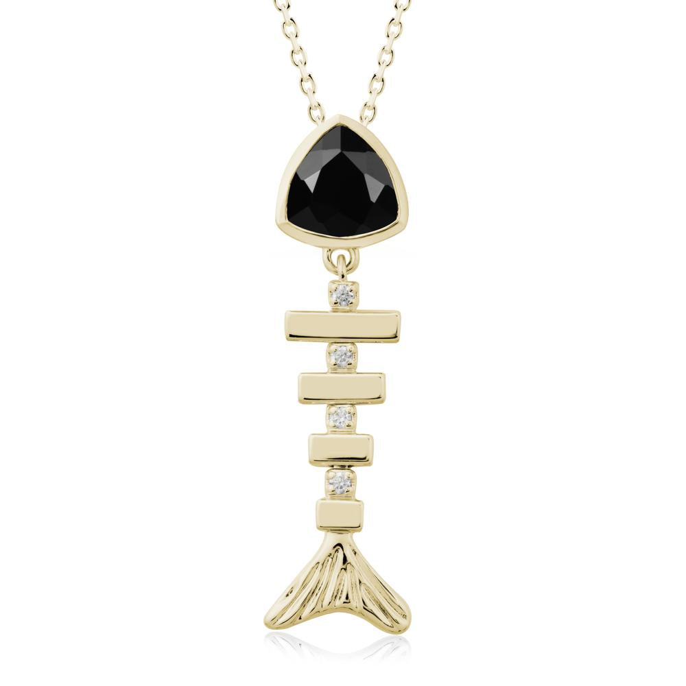 Movable Fishbone Black Spinel Necklace - LUO Jewelry #metal_14k yellow gold