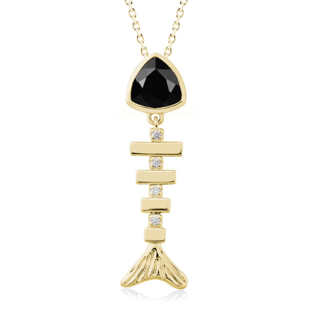 Movable Fishbone Black Spinel Necklace - LUO Jewelry #metal_18k yellow gold