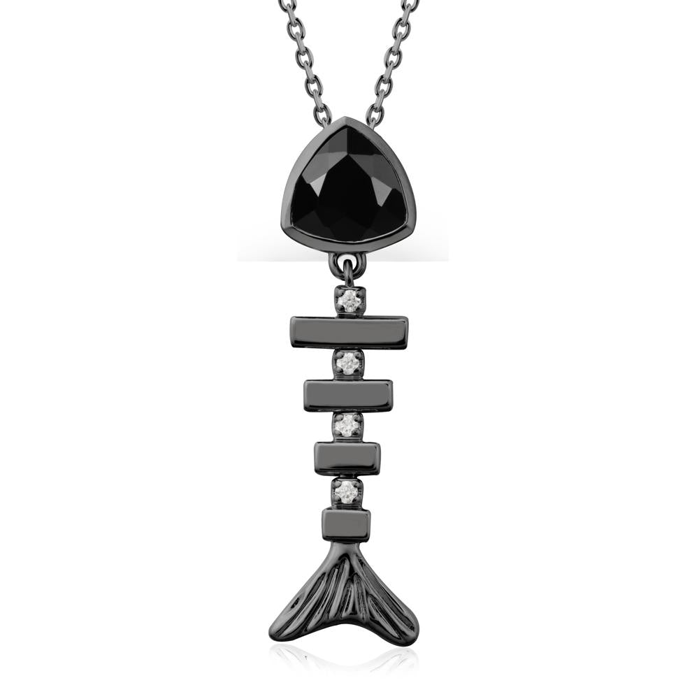 Movable Fishbone Black Spinel Necklace - LUO Jewelry #metal_black finish sterling silver