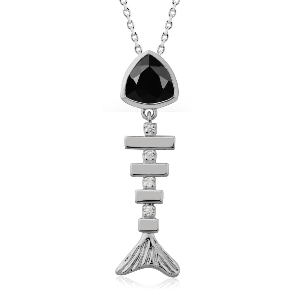 Movable Fishbone Black Spinel Necklace - LUO Jewelry #metal_platinum
