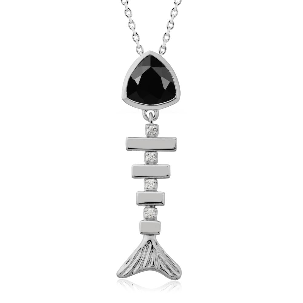 Movable Fishbone Black Spinel Necklace - LUO Jewelry #metal_platinum