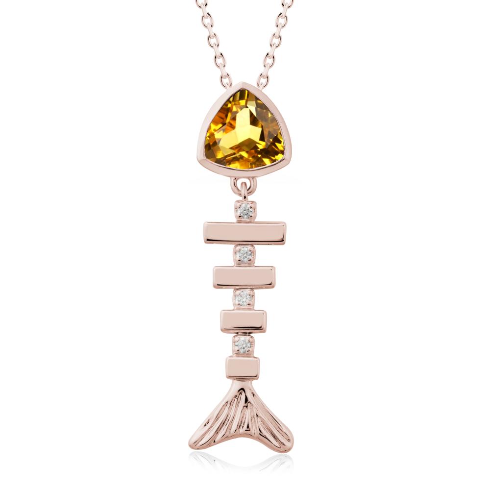 Bezel Trillion Cut Citrine Fishbone Necklace - LUO Jewelry #metal_14k rose gold