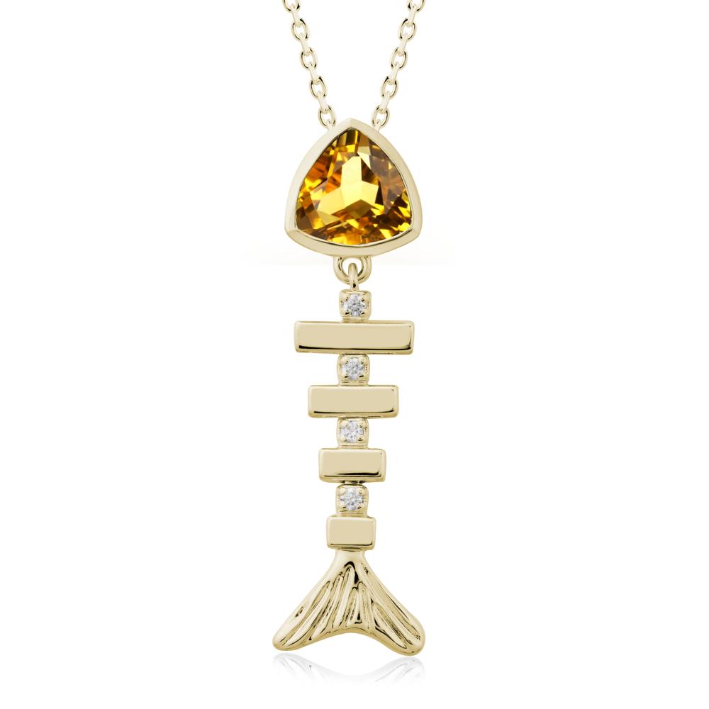 Bezel Trillion Cut Citrine Fishbone Necklace - LUO Jewelry #metal_14k yellow gold