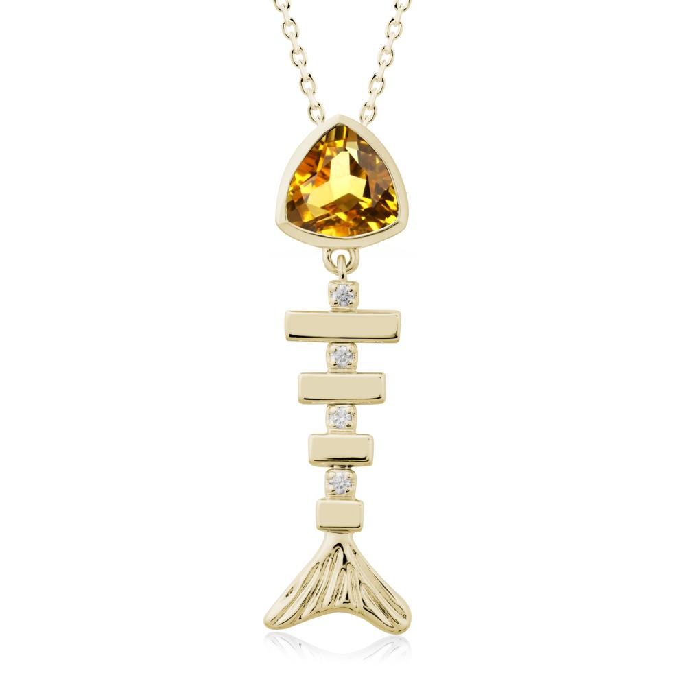 Bezel Trillion Cut Citrine Fishbone Necklace - LUO Jewelry #metal_14k yellow gold