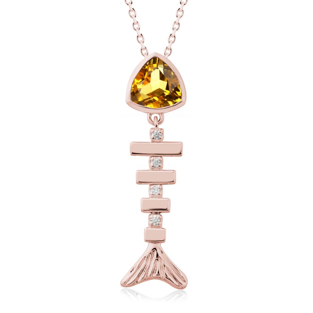 Bezel Trillion Cut Citrine Fishbone Necklace - LUO Jewelry #metal_18k rose gold