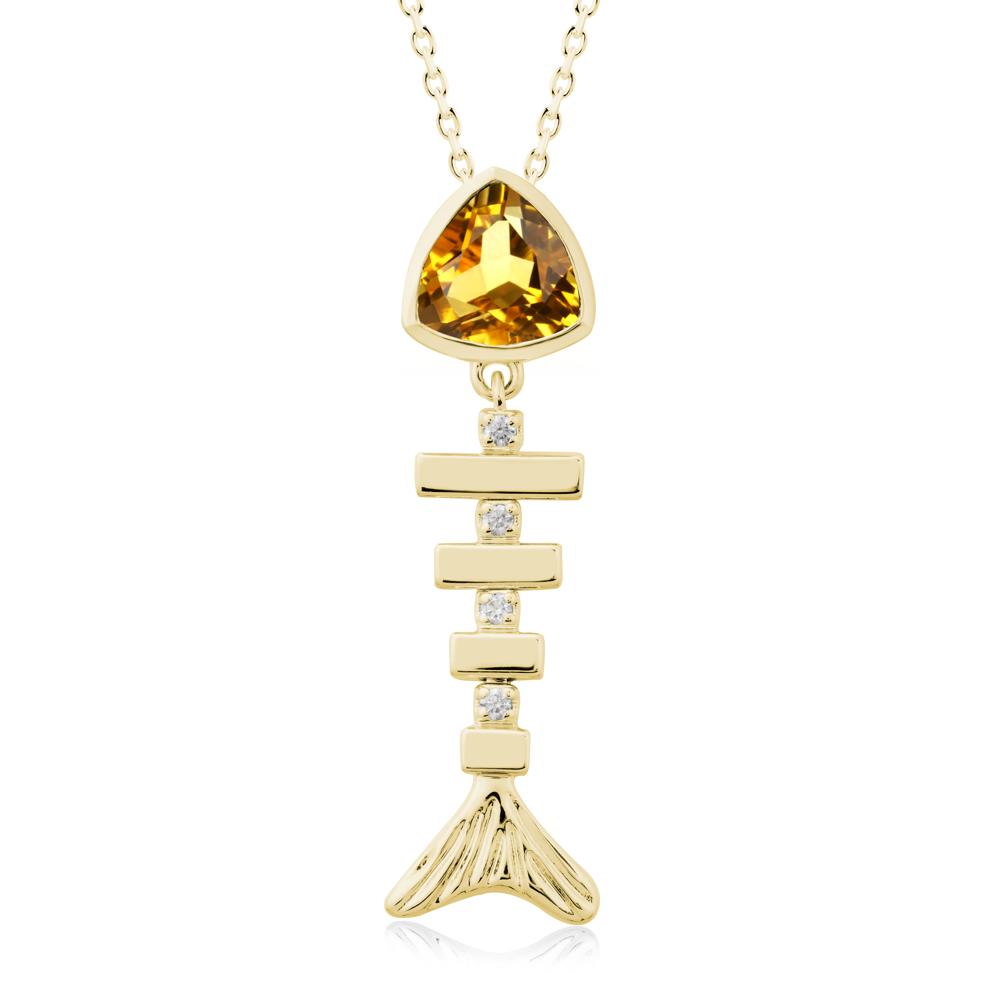 Bezel Trillion Cut Citrine Fishbone Necklace - LUO Jewelry #metal_18k yellow gold